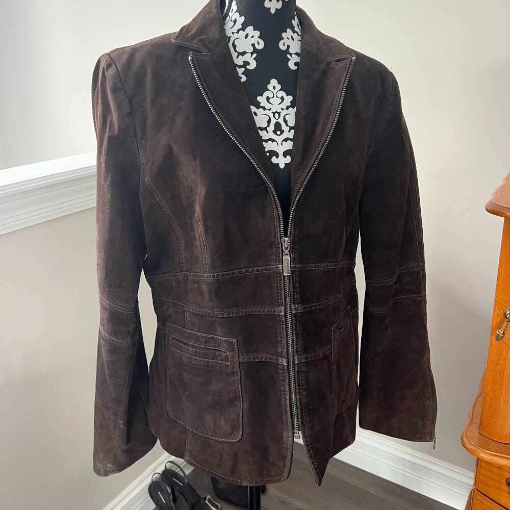 Genuine Leather Brown Suede Zip up Jacket